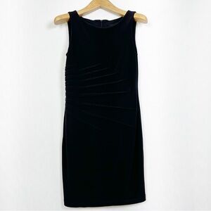 Frank Lyman Design Black Sheath Dress Knee-Length Pleatedโ Ribbed Size 8